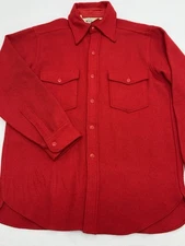 VTG 70s Woolrich Red 100% Wool Blanket Flannel Shirt Shacket 2-Pockets Men’s L