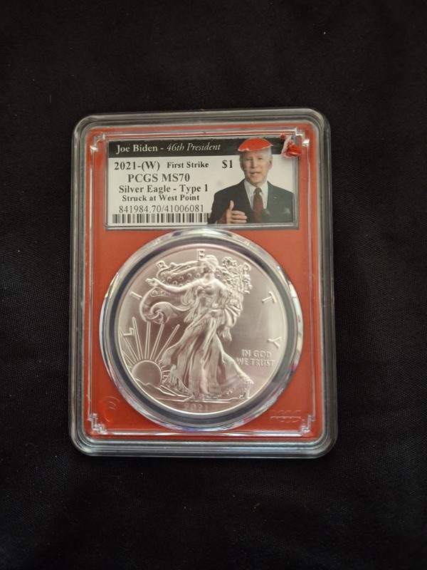 US Mint 2021 W American 1 Ounce Silver Eagle Coin Type 1 PCGS MS70 FS Biden