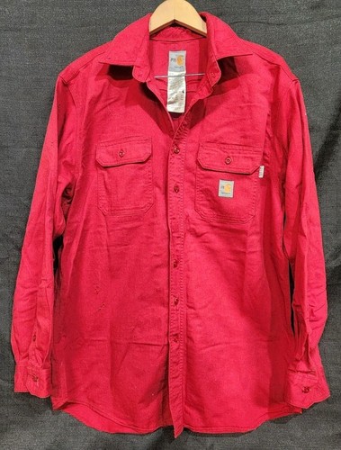 Carhartt FR Men's Twill Shirt Large Regular Fit Red Flame Resistant Button Up