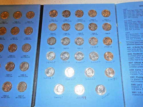 1965-2004 P&D ROOSEVELT DIMES COMPLETE 77 COIN SET w/ALBUM