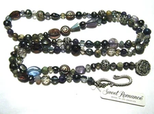 Sweet Romance Art Glass Pearl Silver Stone Beads Y Drop Vintage Revival Necklace