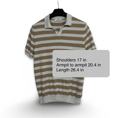 Mauro Ottaviani Polo Shirt Knit Silk Cotton Striped Beige Size 52 - Picture 8 of 8