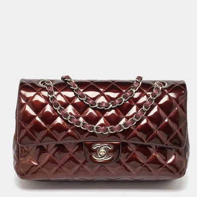 Chanel Classic Double Flap Medium Brown Patent Leather Shoulder