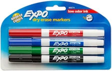 Dry Erase Markers Fine Point Low Odor Assorted Colors Whiteboard 4 Pack USA
