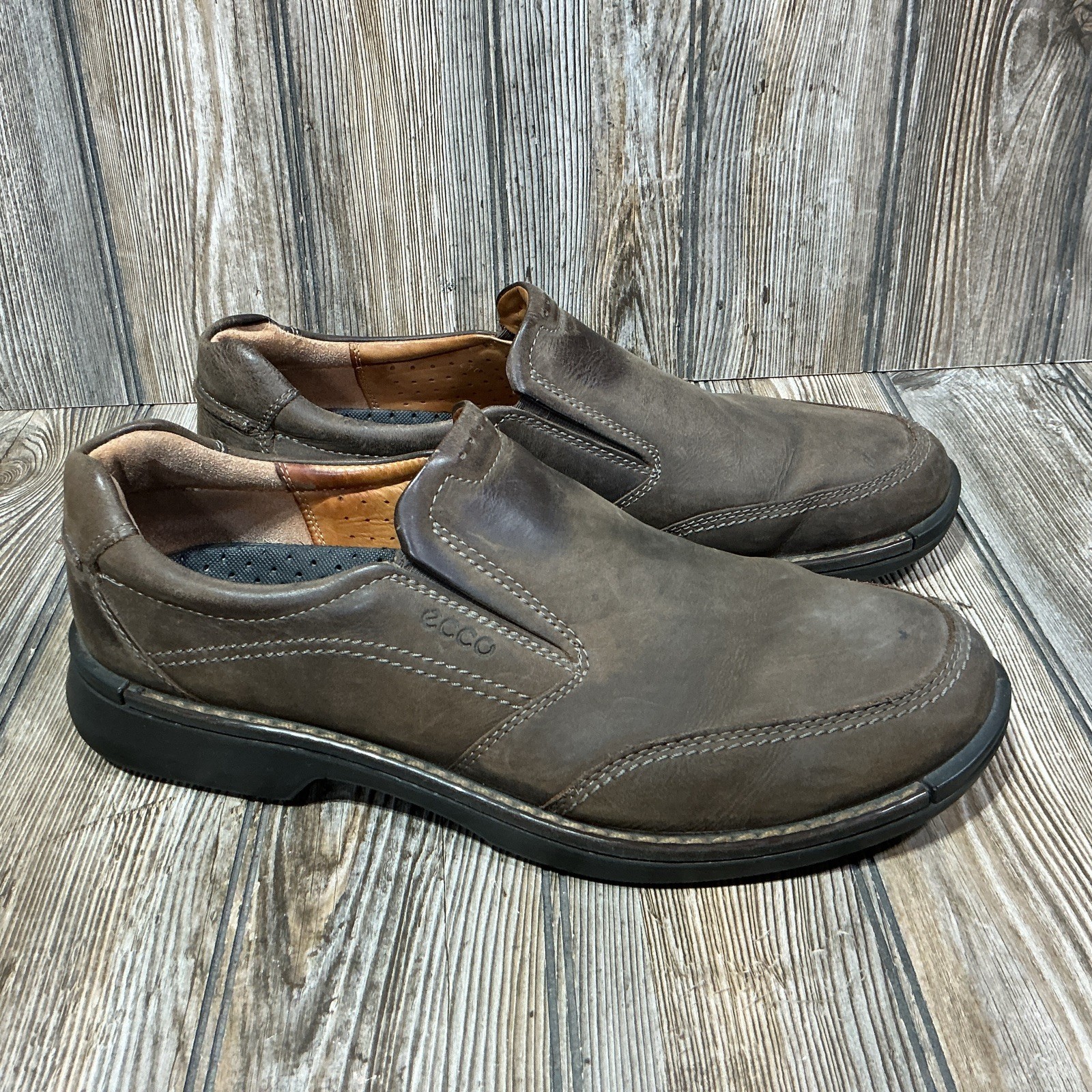 Mens 47 Brown Fusion Slip On Leather Comfort Casual Walking Golf