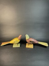 2 Folk Art Painted Wood Carved Bird Figures Sculptures