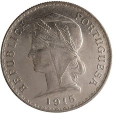 1915 PORTUGAL SILVER 1 ESCUDO LIBERTY HEAD CROWN LARGE COIN EXCELLENT CONDITION