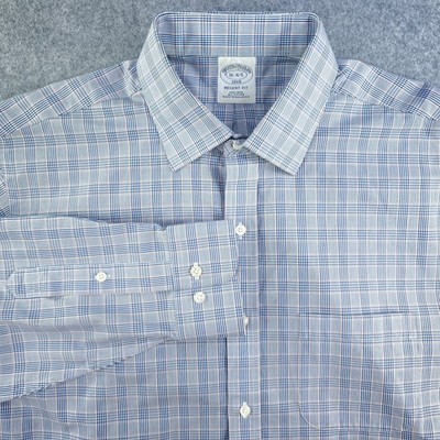 Brooks Brothers Dress Shirt 16 4/5 Regent Blue Check Point Collar Cotton 
