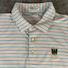 Peter Millar Polo Shirt Mens XL Pink Blue Stripe Pine Valley Golf Summer Comfort