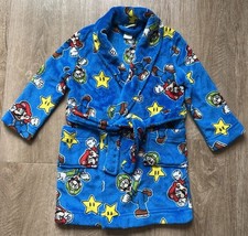 Super Mario Unisex Toddler Blue Mario Luigi Fleece Robe with Stars. Size 4