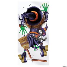 Crashing Witch Door Cover   Funny Halloween Party Haunted House Door D cor