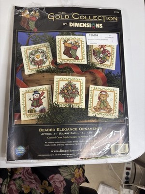 The Gold Collection Dimensions Beaded Elegance Ornaments Cross Stitch Kit New