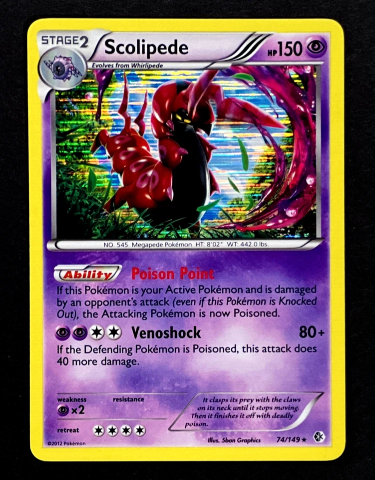 2012 Pokemon SCOLIPEDE Boundaries Crossed HOLO RARE Bleed Error B&W Card 74/149 - Image 2 of 4