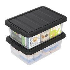 14 L Clear Storage Box with Black Lid, Plastic Stackable Container Organizer,...