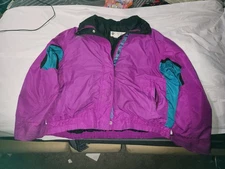 Vintage Columbia Jacket Womens Retro Ski Coat Shell Bugaboo Sz XL Purple Green