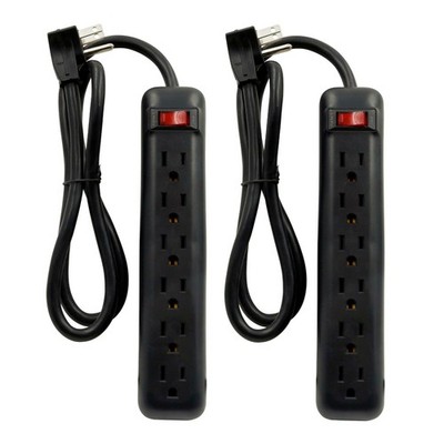 CP (2 Pack) 3ft Black 6-Outlet Power Strips, 14/3 SJT Cord Flat Plug, CP30023X2