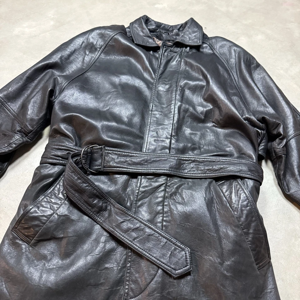 Chaqueta de cuero vintage J Park Couture gabardina forrada con cinturón pequeña años 90 y2k Foto 2 de 4