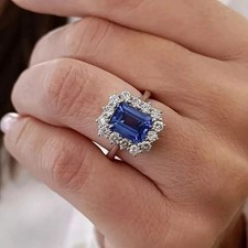 Anello di fidanzamento Tanzanite taglio smeraldo 2,90 ct in oro bianco massiccio 14 kt regalo mamma