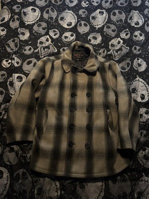 Dur O Jac by Schott N.Y.C Men's L Wool beige black Tartan Plaid Duffle Coat