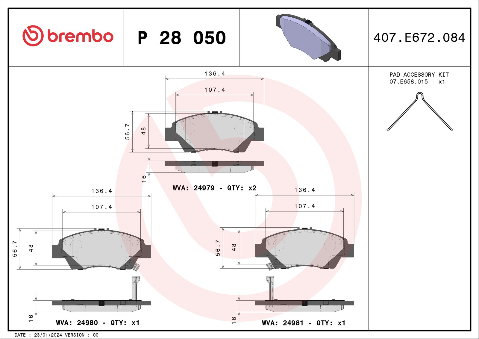 Für BREMBO KLOCKI SZCZEKI CYLINDERKI P 28 050 BRAKE PADS HONDA JAZZ 09- - Bild 5