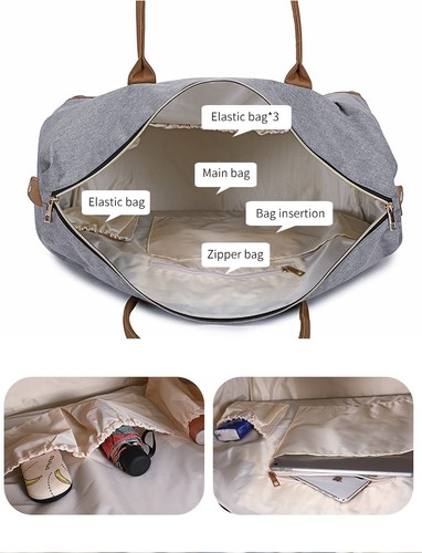 Travel Tote Diaper Bag Extra Large Capacity Waterproof Handbag, Grey - Bild 4 von 7
