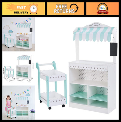 Interactive Wooden Bakery Play Set with Dessert Stand & Pastry Cart - 18 Pretend
