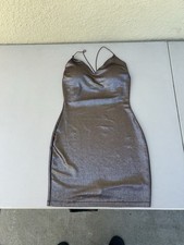 Lovely Day Metallic Brown Bodycon Strappy Mini Dress M V-Neck Sleeveless