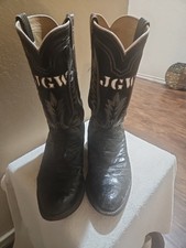 ML Leddy Cowboy Boots , Mens 10 D Full Quill Ostrich , Dark Black