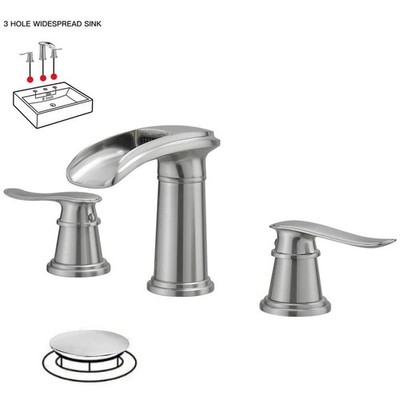 BWE 8 in. Waterfall Widespread 2-Handle Brass Faucet Pop-up Drain Brushed Nickel