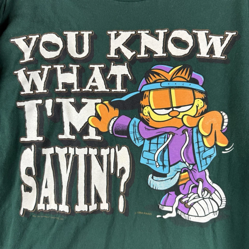 Vintage Garfield Sweatshirt Women’s Large Green Rap Hip Hop Signet Sportswear - Image 2 of 4