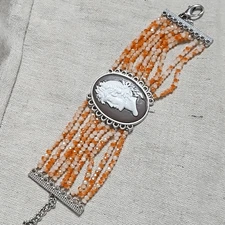 Vintage Antique Silver Lava Cameo Gemstone Bracelet OOAK