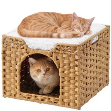 SETVSON Cat Beds Indoor Kitten House, PE Rattan Cat Cave, Natural  PE Rattan...
