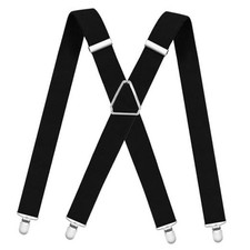 Mens Suspenders Adjustable Braces with 4 Strong Metal Clips Elastic X Black