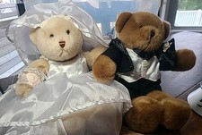 Bride  Groom Teddy Bear Plush Wedding Gown Tux Bouquet Garder Stuffed Bear