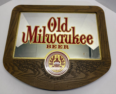 Old Milwaukee Beer Vintage Mirrored Bar Sign Retro Brewery Decor, 1960s 17x19