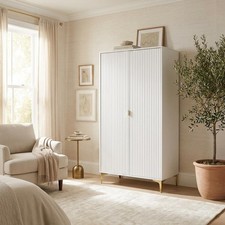Miami Ridged 2 Door Fluted Double Wardrobe White Gold Bedroom Furniture Storage