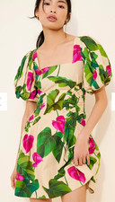 The Farm Rio Anthurium Leaves Short-Sleeve Square-Neck Mini Dress Size XS