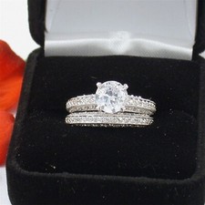 1.25 CARAT 925 STERLING SILVER ROUND WEDDING ENGAGEMENT CUBIC ZIRCONIA RING SET