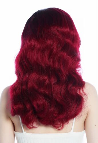 Perücke Damenperücke lang Scheitel opulent gewellt Diva 30er Ombre Schwarz Rot - Bild 4 von 6
