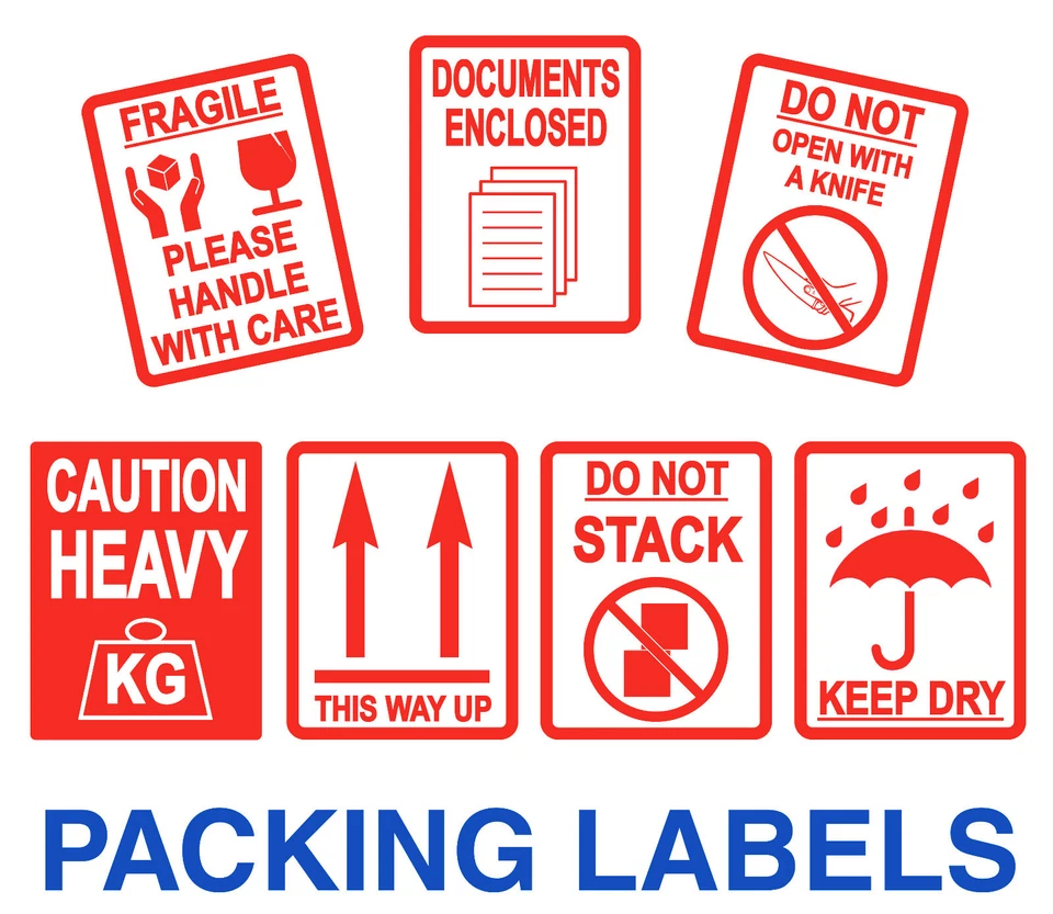 PRICESTICKERS Packing Stickers - Fragile - Heavy - Keep Dry - Do Not Open With A Knife / Stack