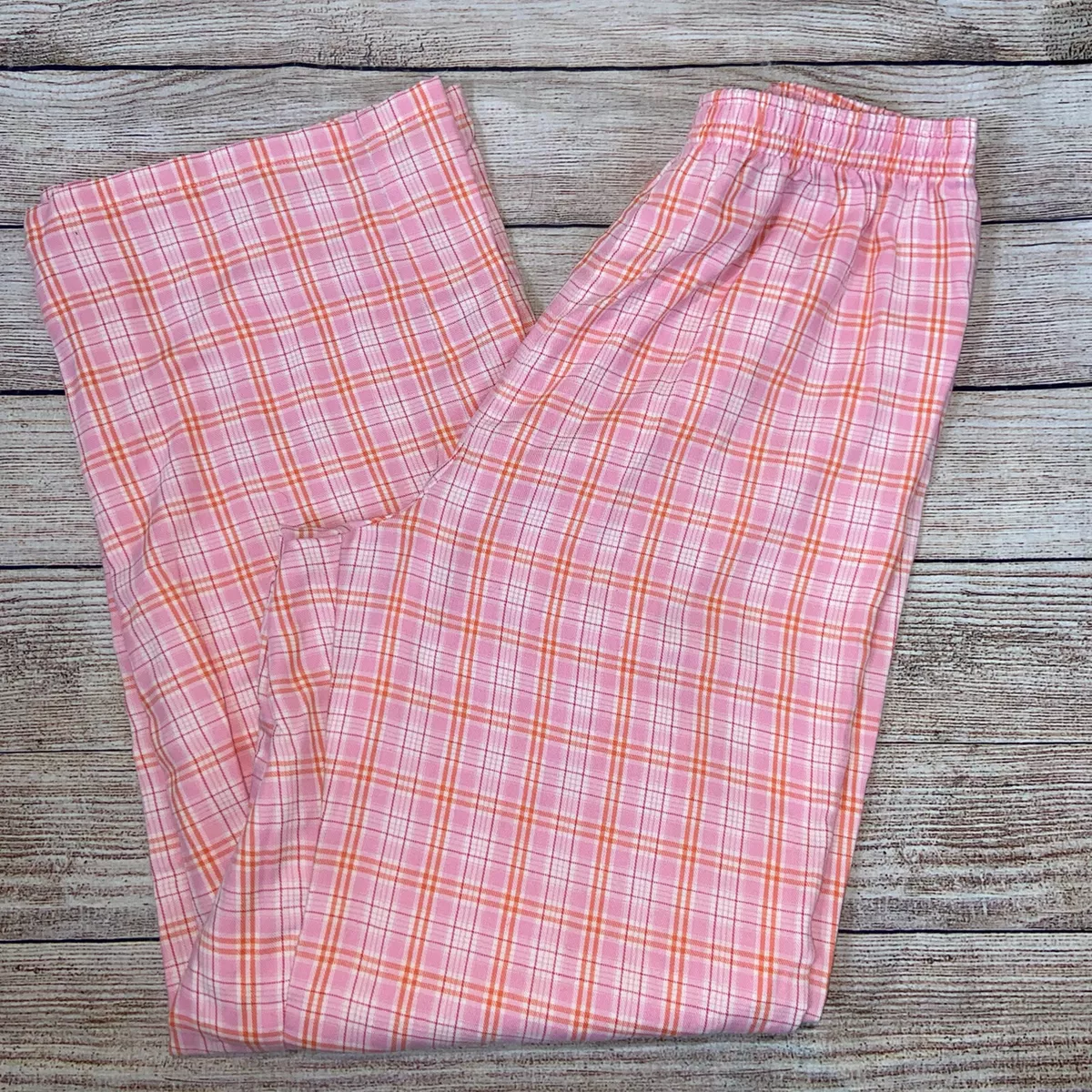 LL BEAN L 14-16 pink plaid pajama pants girls youth W1