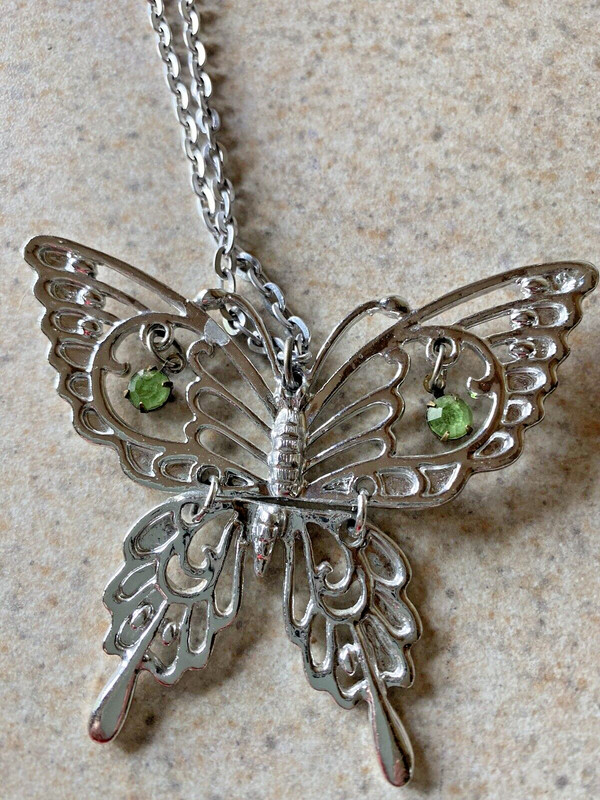 VINTAGE SILVERTONE 3" HINGED BUTTERFLY NECKLACE