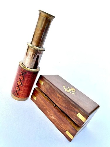 ANTIQUE BRASS TELESCOPE MARINE LEATHER GRIP SPYGLASS WITH BOX LOT OF 20 PIECES - Picture 2 of 5