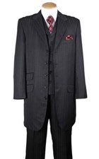 Men's 3 PC 5 Buttons Elegant Tone on Tone Stripes Zoot Suit Black 28198v