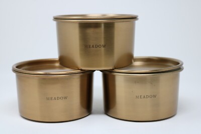 Heart & Hand w/ Magnolia Lidded Metal Candle 20oz 4 Wick MEADOW Scented Lot of 3