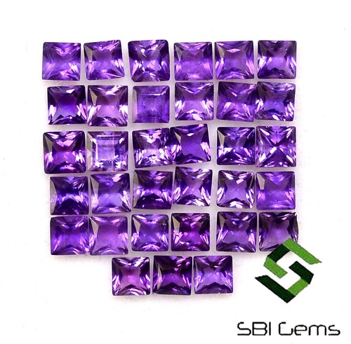 Natural Amethyst Square Princess Cut 3x3 mm Lot 33 Pcs Calibrated Loose Gemstone - Picture 2 of 5