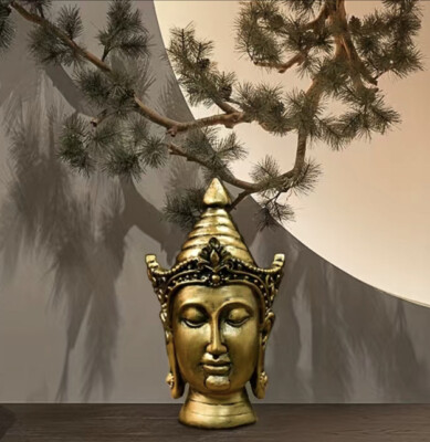 Buddha Head Resin Statue Lucky Feng Shui Buddhism Home Decor Gift Decoration