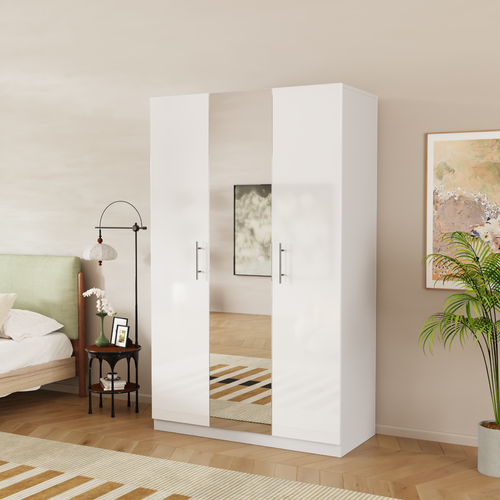 Mirrored 3 Door High Gloss White Wardrobe | eBay UK