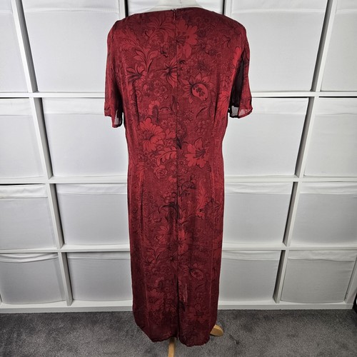 St Michael Red Floral Midi Dress Fits 14 16 Party Vintage 90s Y2K M&S - Picture 7 of 16