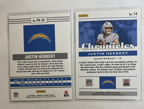2022 Chronicles Justin Herbert (2 Card Lot) Chronicles Teal & Panini Teal - Picture 2 of 2